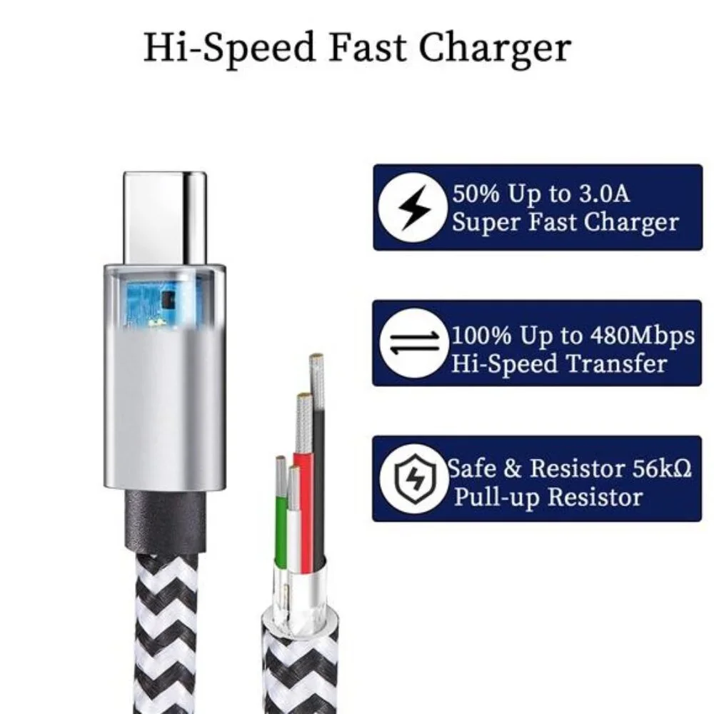 USB Type c Cable, 5 Pack (6FT) Nylon Braided USB C Cables 3A Fast Charging